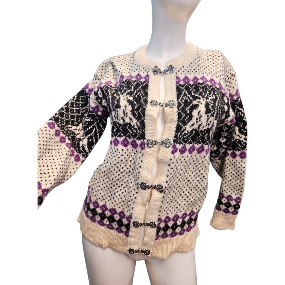 Skjaeveland Noway Vintage Wool Cardigan Sweater Womens size Small Winter Reindee